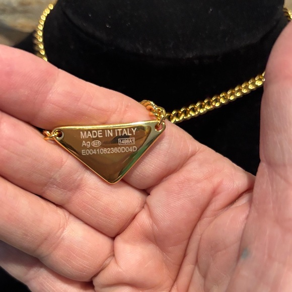 Gold-Tone Designer Triangle Logo Pendant Necklace - Women - Picture 3 of 5